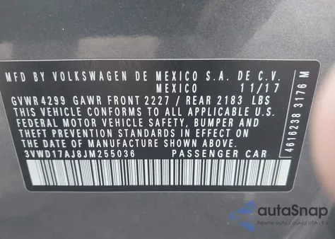 2018 Volkswagen Jetta 1.8T Se Sport из США, поврежденный, VIN 3VWD17AJ8JM255036